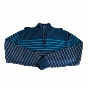 Carbon Striped Navy Pull Over Zip Up Men’s Sweater XL